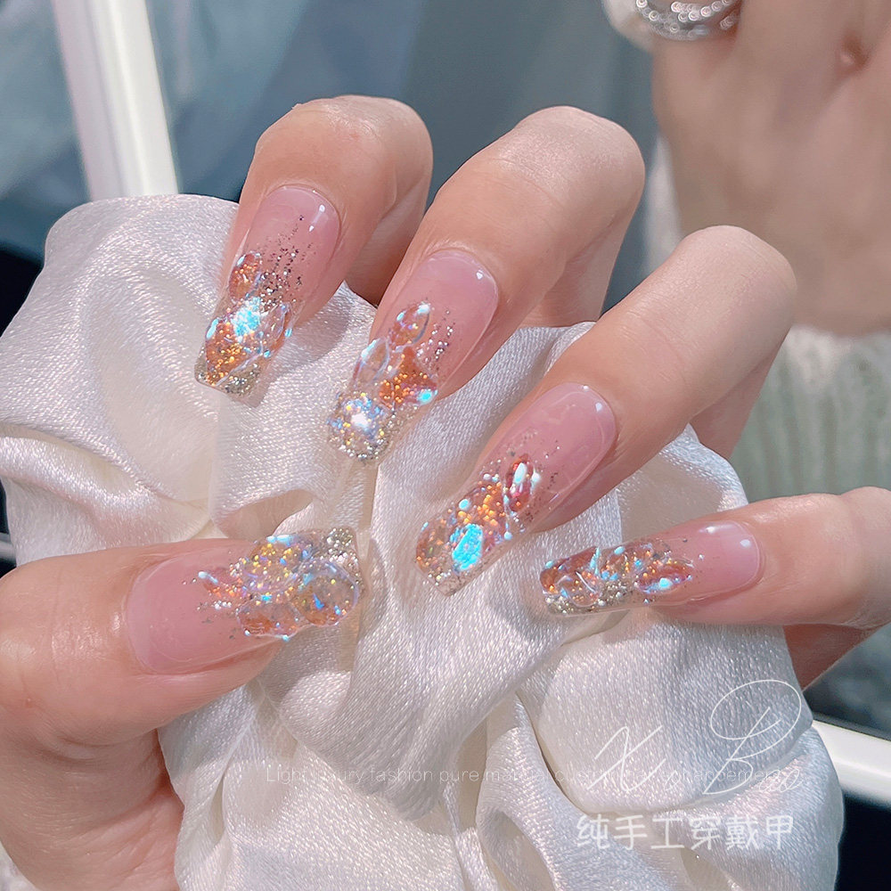 手工美甲成品甲片假脚趾甲贴片光疗甲片成品可穿戴式假脚指甲