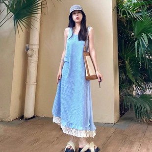 韩系休闲浪漫镂空设计感罩衫女夏季新款蕾丝花边飘逸吊带裙两件套