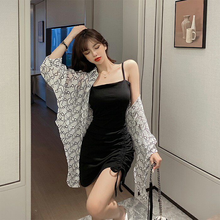 欧美潮流大码内搭连衣裙性感超辣女装紧身修身弹力抽绳大胸吊带裙