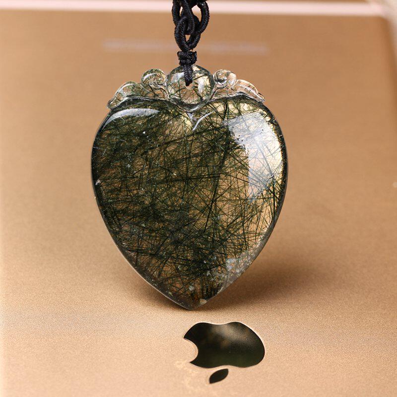 巴西天然绿发晶吊坠 透体绿发