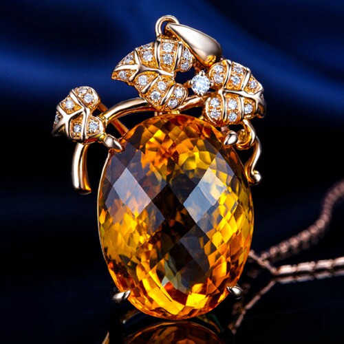 【瑞邦珍宝】顶级巴西纯天然黄水晶吊坠 18k金项链镶钻 4克