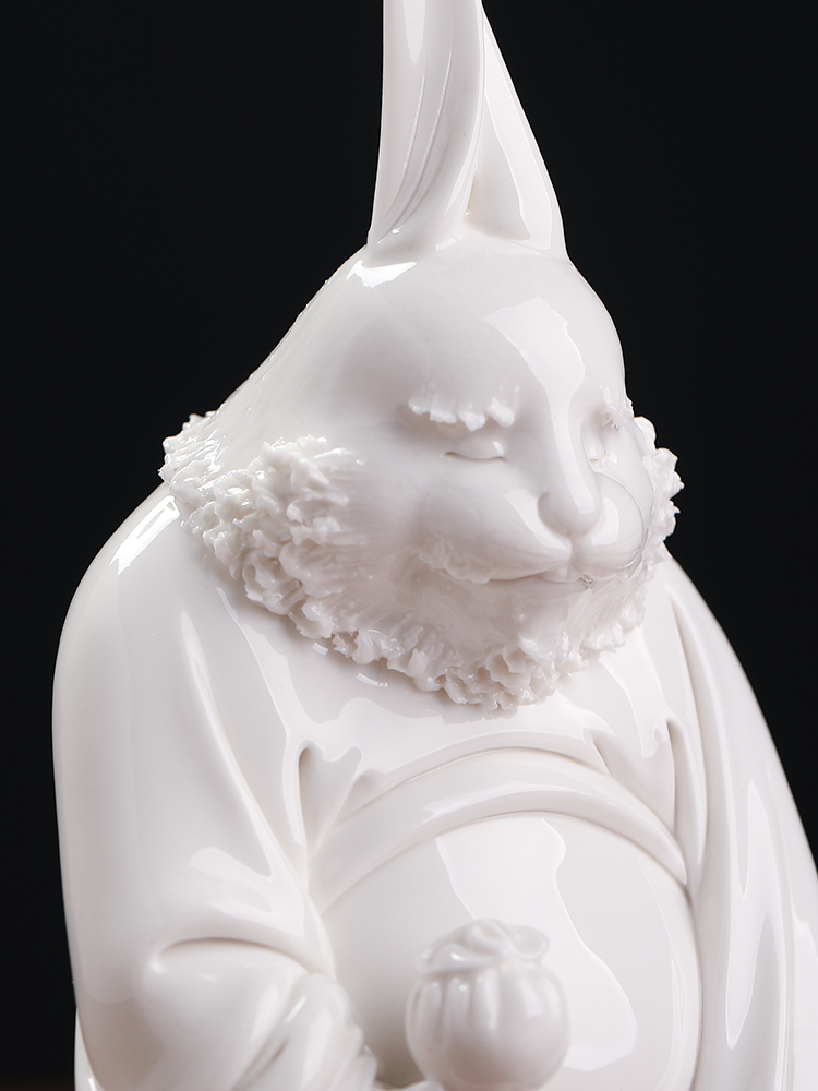 东方泥土《如愿》新中式陶瓷兔子摆件艺术品居家客厅办公室装饰品