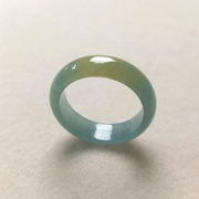 Natural jadeite A goods blue water yellow jade double color jade ring waxy ice kind ring tail ring men and women ring ring fine couple