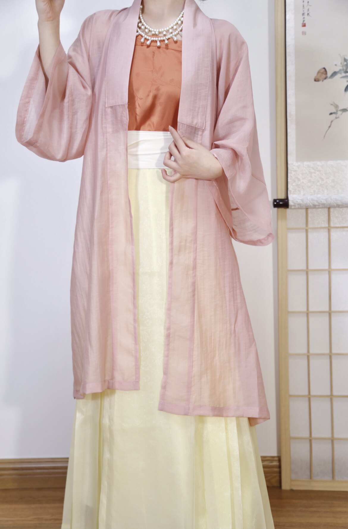 三湫拾里原创夏季宋制汉服女套装仿铁拐墓长衫天丝对襟褙子