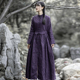 知笔墨2021年秋季复古中式手工盘扣收腰紫色连衣裙 显瘦加厚长裙