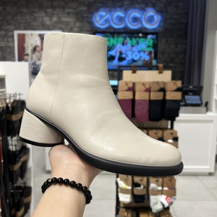 ECCO爱步女靴短靴 牛皮圆头切尔西靴通勤时装皮靴 雕塑奢华222413