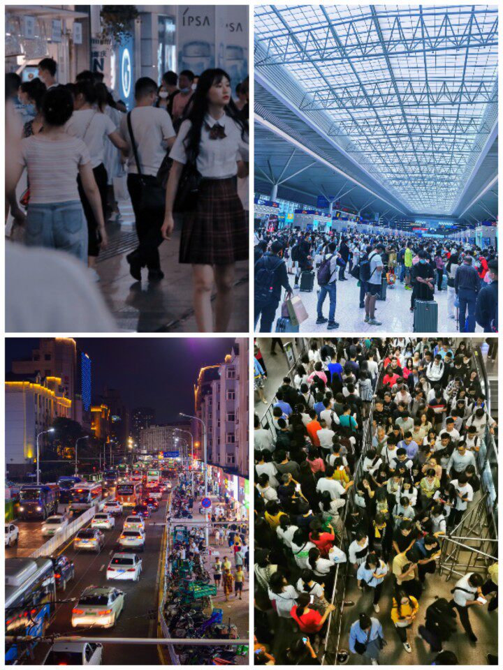 现代城市街景街头夜景人流人群行走车流马路闹市上下班生活素材