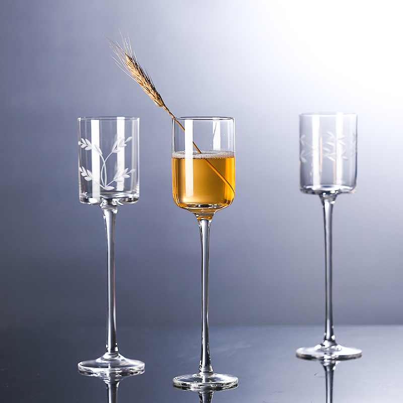 日式木村手工古典高脚鸡尾酒杯子刻花直筒马天尼杯水晶玻璃香槟杯