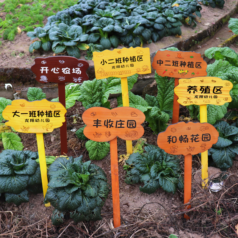实木园艺花草插地牌户外菜园菜地标识牌木质幼儿园种植区提示牌