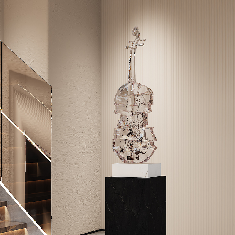 轻奢小提琴雕塑创意客厅玄关样板间落地摆件高档酒店现代软装摆设