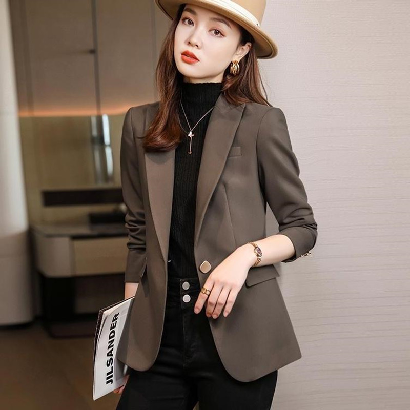 咖啡色西装外套女春秋2022新款职业气质休闲小个子西服套装上衣冬