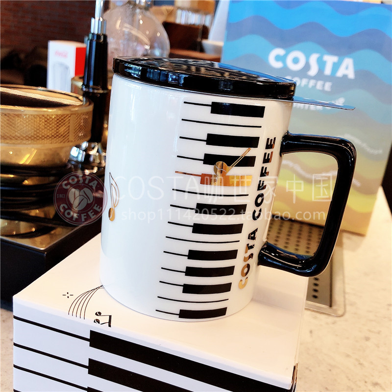 新品costa陶瓷马克杯茶滤杯钢琴音符创意咖啡杯轻奢典雅黑白经典