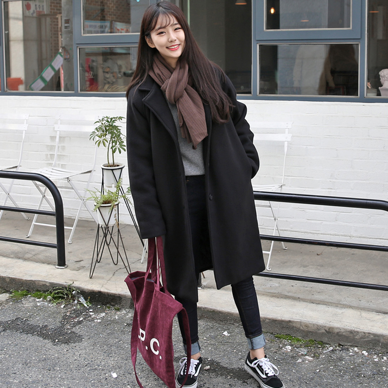 毛呢外套女韩版新款宽松中长款秋冬装小个子学生茧型加厚呢子大衣