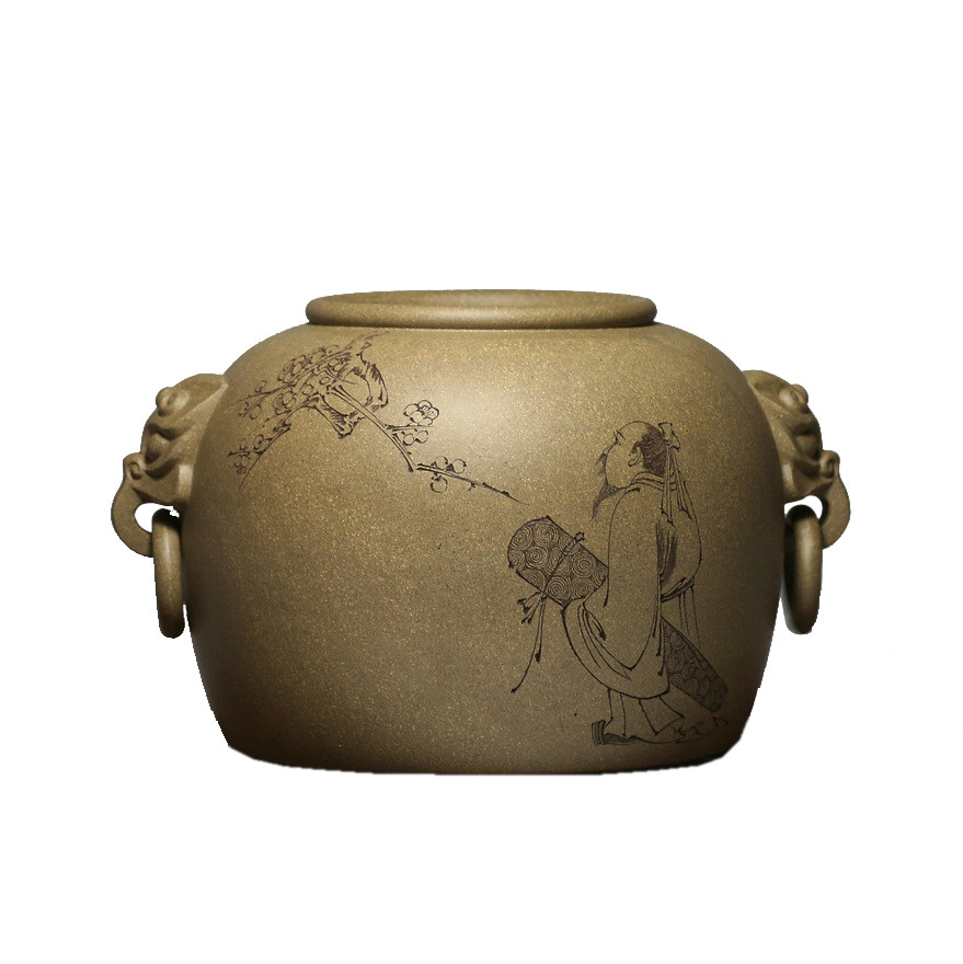 大师毛国强高徒 助理工艺美术师 刘华刻绘水钵 《獣耳洗》