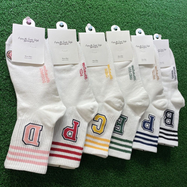 韩国东大门进口正品夏新款螺纹英文字母学生白袜中筒袜四季女袜子