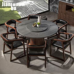 天然大理石餐桌子圆形简约现代餐厅桌椅组合6人饭桌家具圆桌7件套