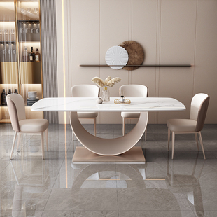 新品轻奢亮光岩板餐桌椅组合现代简约小户型家用客厅长方形超晶石