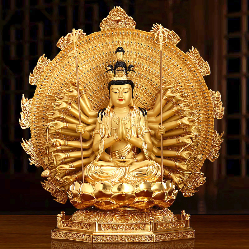 圆通佛具台湾铜鎏金千手观音佛像供奉千手千眼观世音菩萨纯铜摆件