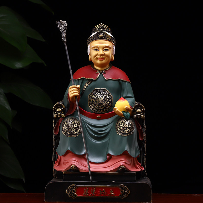 台湾纯铜彩绘土地婆风水铜土地奶奶佛像摆件土地公婆神像供奉摆件