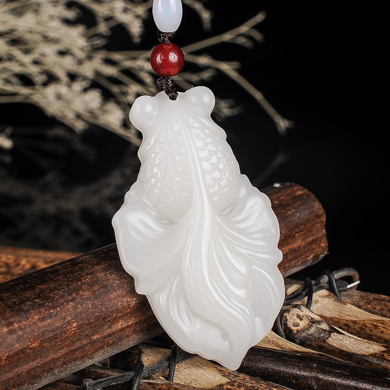 和田玉鱼吊坠男女款白玉金鱼挂件项链金玉满堂年年有余鱼毛衣链坠