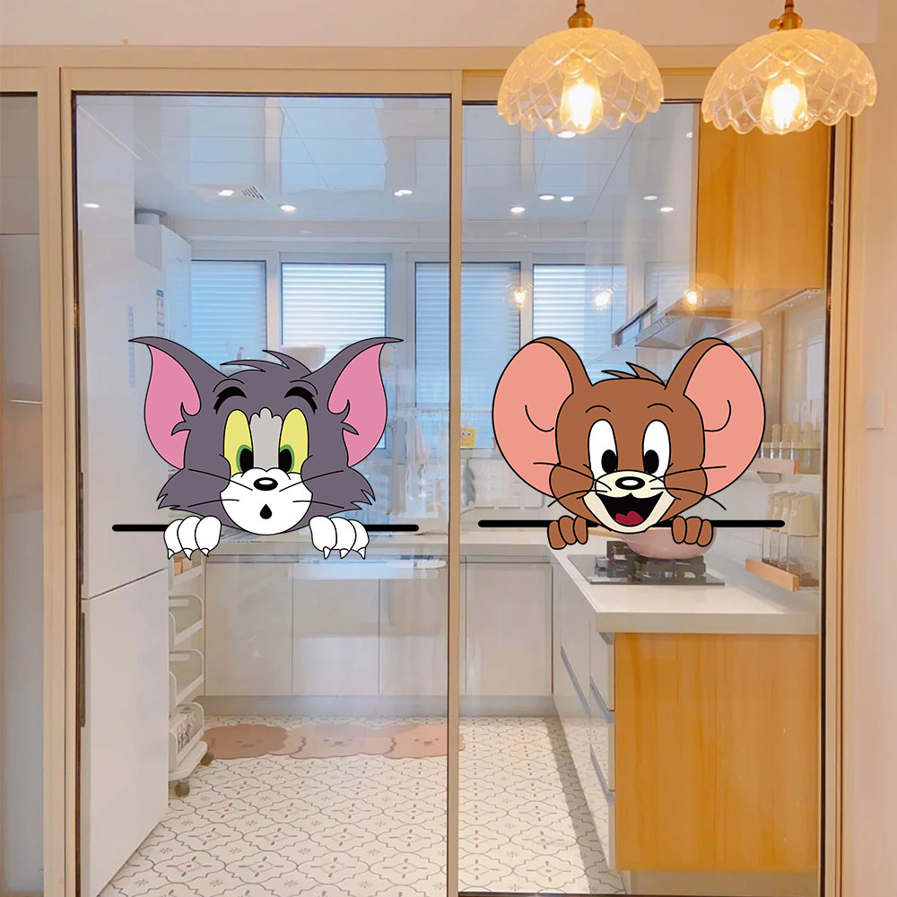 卡通猫和老鼠厨房浴室贴纸门贴家用卫生间马桶贴瓷砖居家贴画墙贴