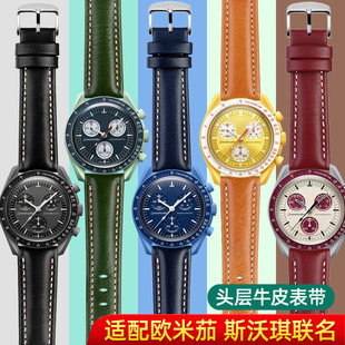 代用Omega Swatch欧米茄斯沃琪简约真皮手表带行星星座月球男女款