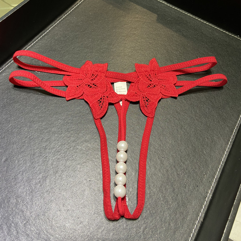 珠子内裤珍珠按摩女低腰镂空性感丁字裤黑色白色粉色红色t裤诱惑