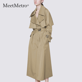 MeetMetro卡其色风衣女中长款2019秋季新款薄款过膝流行外套大衣