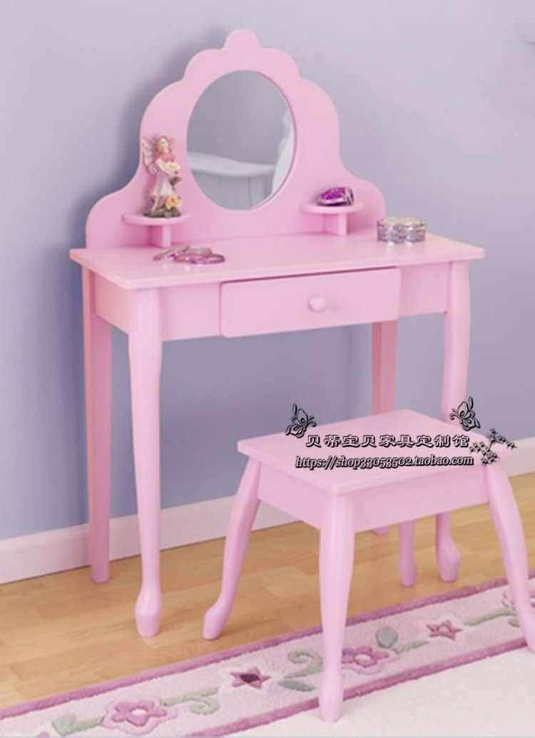 欧式公主房梳妆台美式儿童实木家具定制韩式田园梳妆台写字桌6013