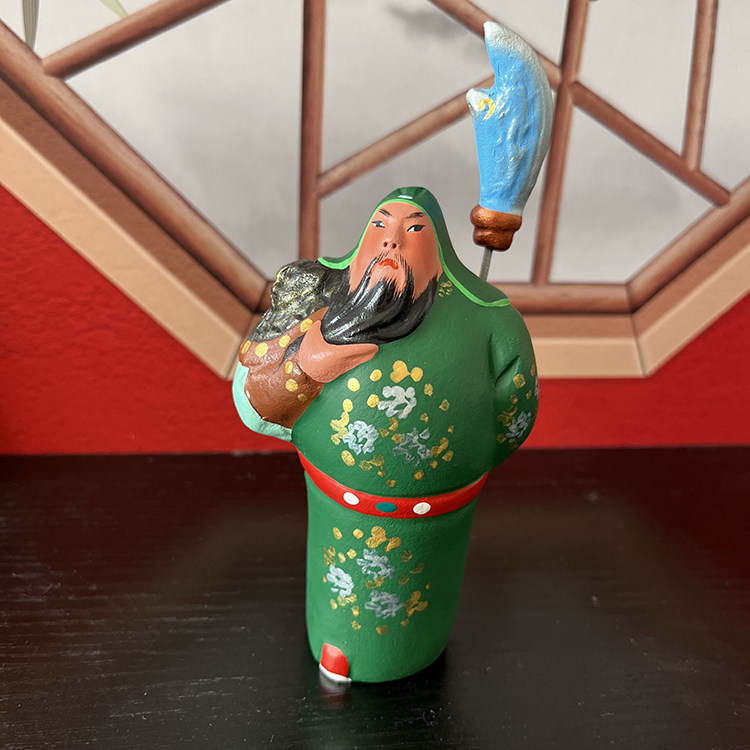 泥人张 小关羽摆件 迷你桌面小摆件10cm高 关二爷武财神泥人彩塑