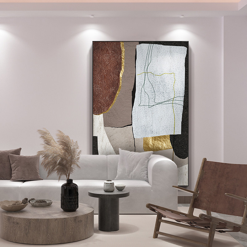 原创金箔工艺画大幅竖版抽象客厅沙发背景墙挂画轻奢简约后现代画