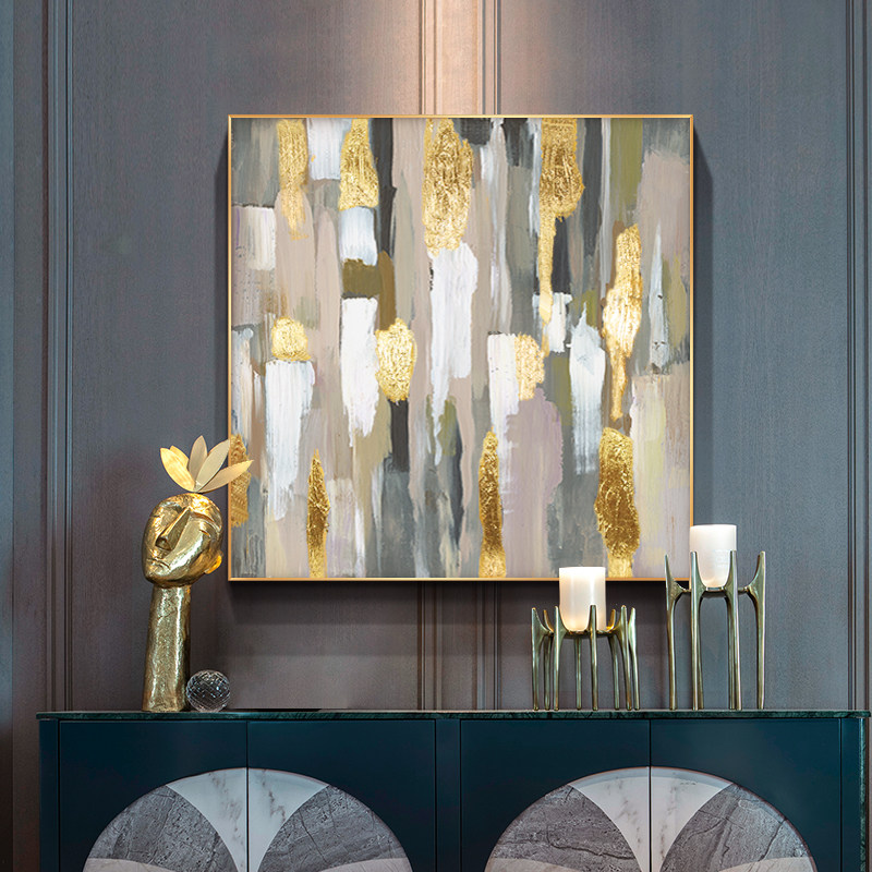 原创现代轻奢入户玄关装饰画手工贴金箔大气走廊壁画高端抽象挂画
