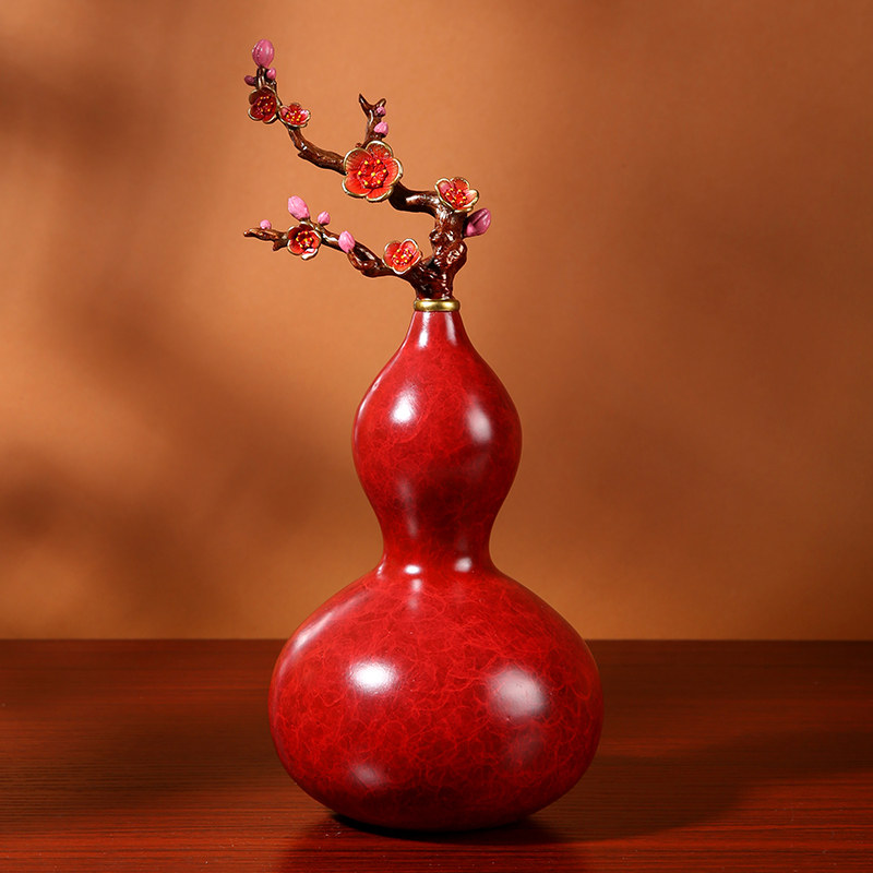 福禄铜葫芦福禄花开家居工艺品创意客厅纯铜客厅桌面送礼摆件