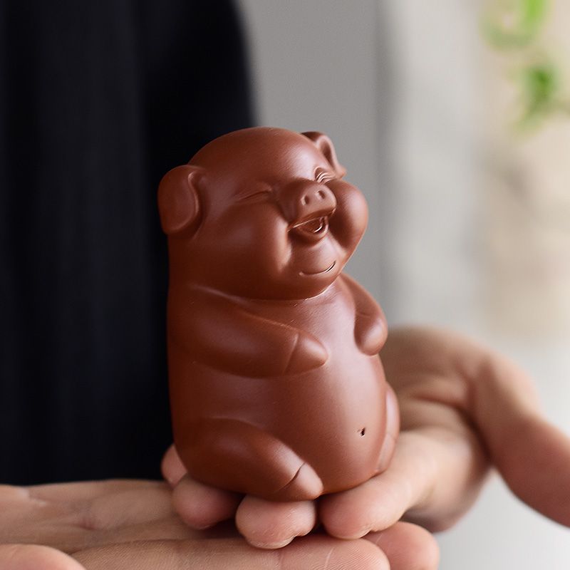 可爱猪茶宠摆件精品紫砂可养创意工艺品茶玩茶功夫茶具配件遥遥猪