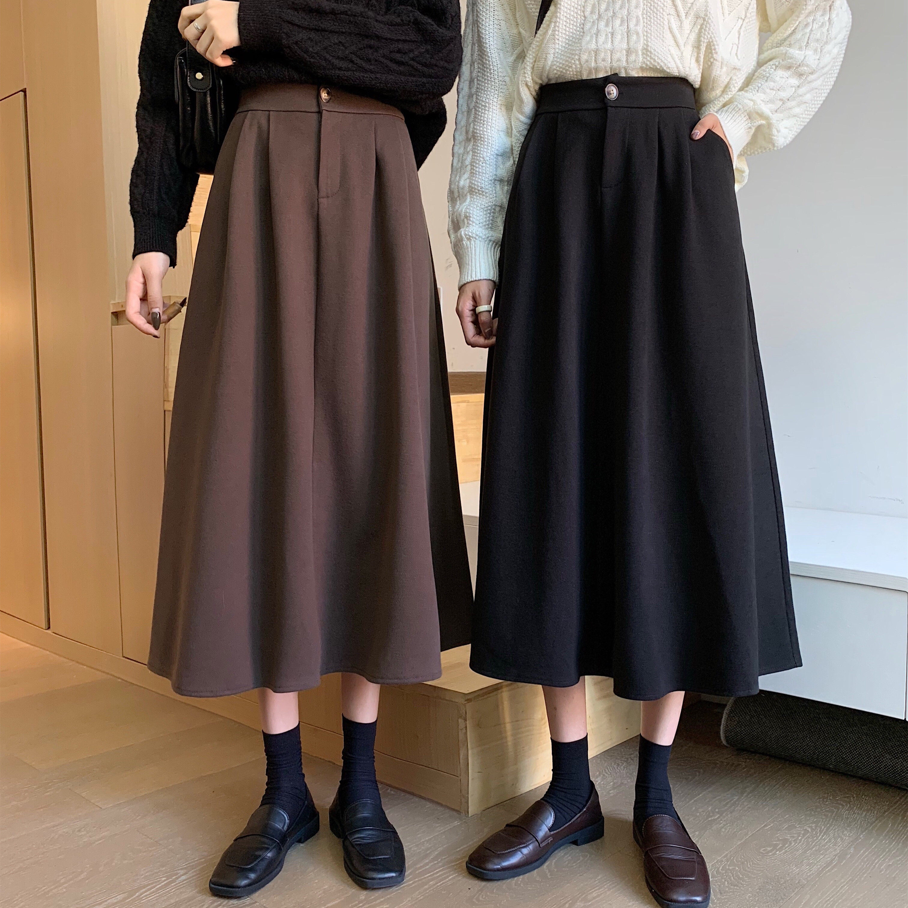 毛呢半身长裙女冬