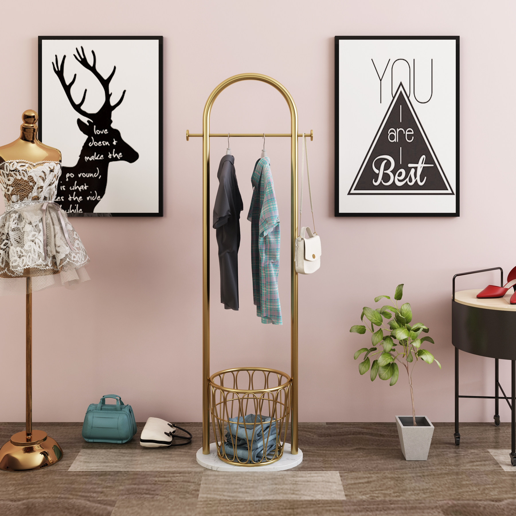 北欧轻奢大理石衣架现代简约挂衣架卧室网红客厅创意落地衣帽架