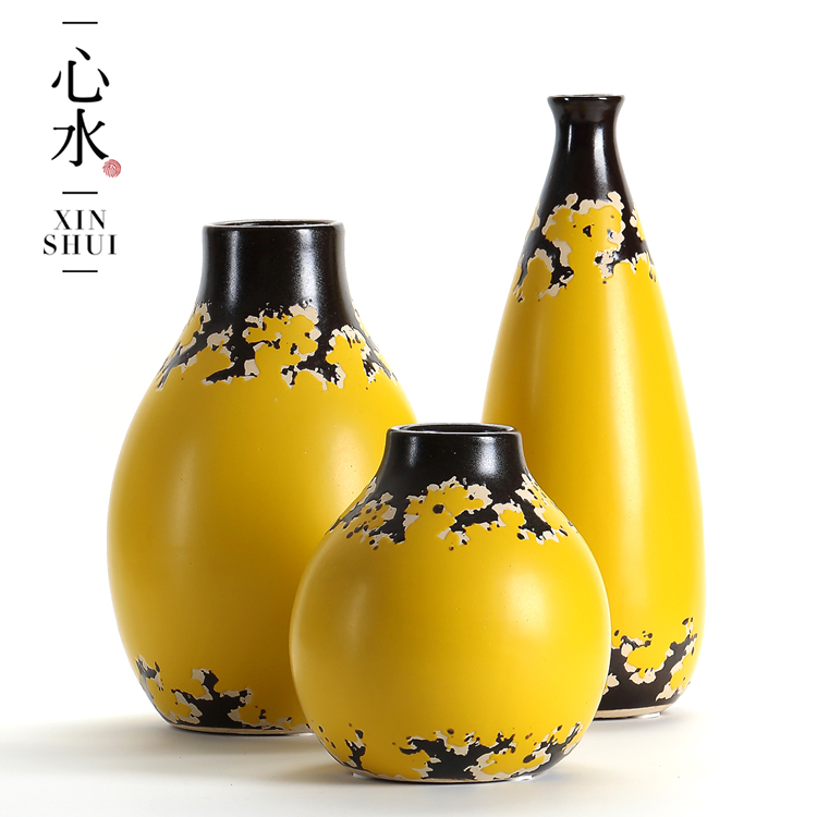 黄色手绘景德镇陶瓷花瓶仿古陶罐现代中式博古架客厅玄关花插摆件