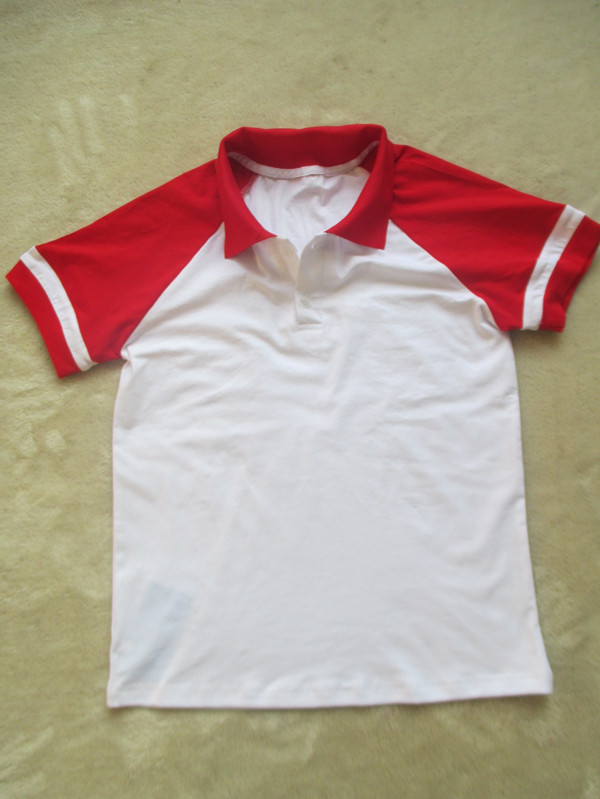 新款 白色拼红色短袖衫 初高中小学生校服同款 纯棉透气T恤衫