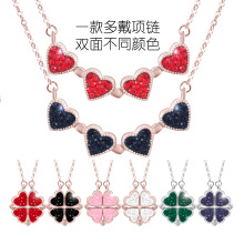 一款多带四叶草925纯银项链双面爱心锁骨颈链送女朋友礼物网红链