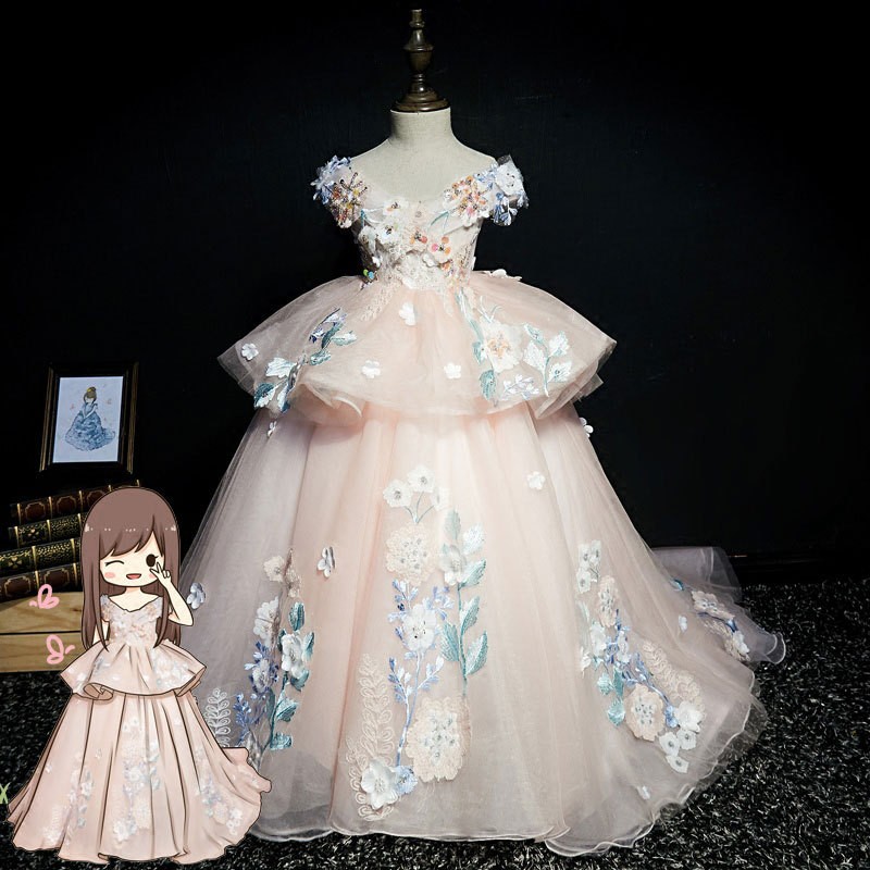 十岁儿童生日晚宴超仙婚纱公主裙拖尾小女孩主持走秀钢琴表演礼服