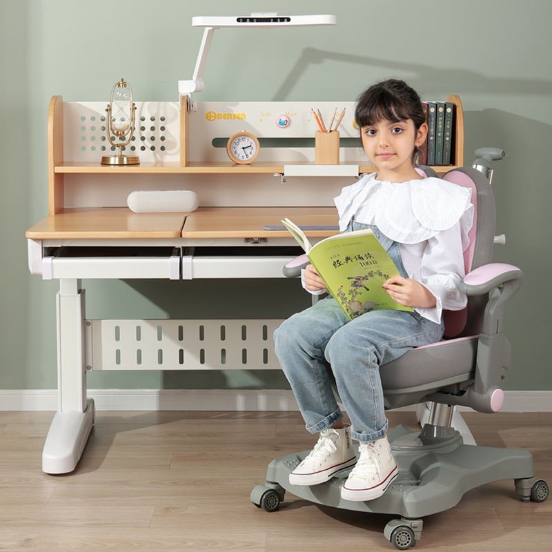 欧蓓森榉木儿童学习课桌椅套装可升降家用小孩学生实木写字桌