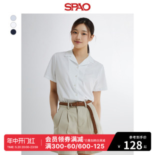 SPAO韩国同款2024年春夏新款女士时尚通勤纯色短袖衬衫SPYWE24W04