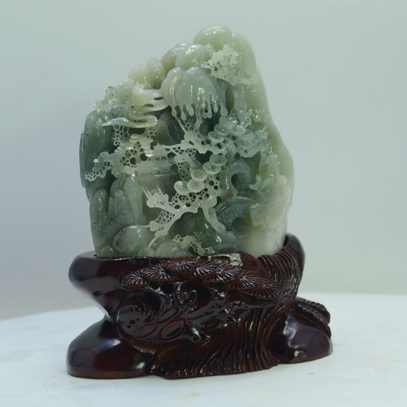 中国四大名玉 玉雕大师王峰作品 独山玉【意境山水】摆件1917克