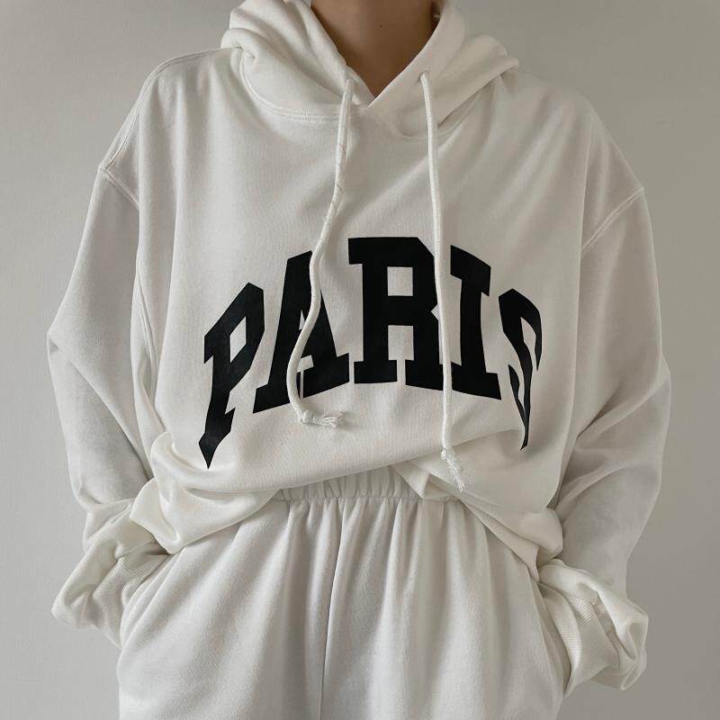 kakasa卡卡纱 22春款宽松连帽卫衣paris巴黎字母印花帽衫男女同款