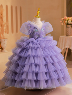定制儿童礼服高端紫色女童走秀公主裙洋气生日宴会主持人钢琴演出