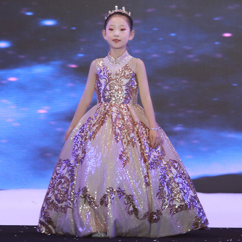 走秀礼服2021新款儿童公主裙模特t台国潮风演出服大拖尾高端已售23