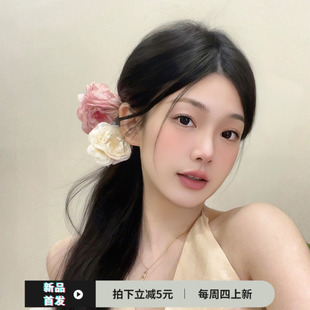 粉色2024新款新中式古风花朵u型发簪女发饰盘发器旗袍汉服步摇