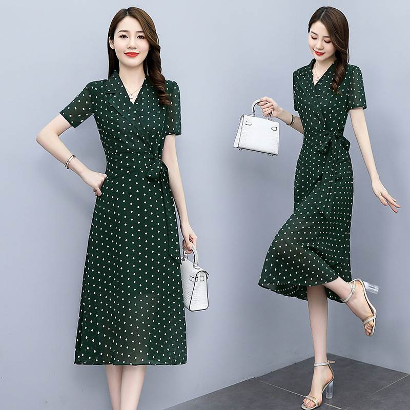特惠夏季时尚韩版女装气质优雅收腰显瘦修身波点连衣裙 Z3075