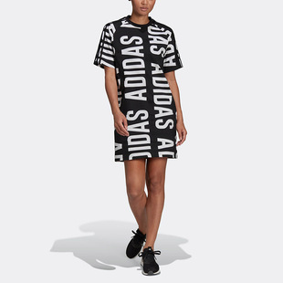 Adidas阿迪达斯连衣裙女2022夏季款圆领半袖针织长款t恤潮HC9267