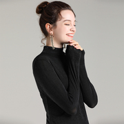 Mesh turtleneck bottoming shirt women's 2021 autumn new solid color slim fit simple hot drill long-sleeved round neck retro inside